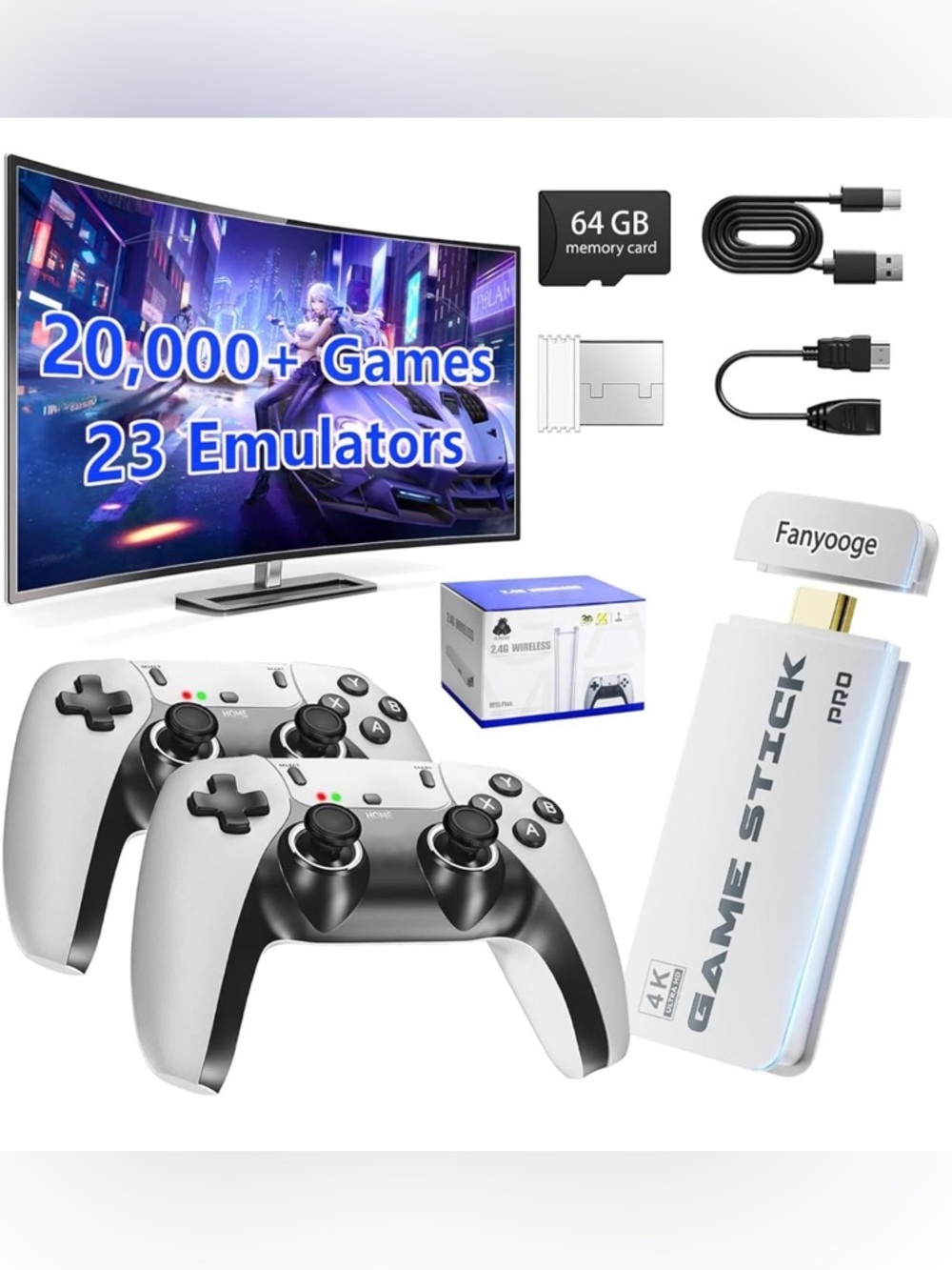 20,000+ Games Retro Gaming Stick 4K HDMI 64GB Wireless Console 23 Emulators 2pc